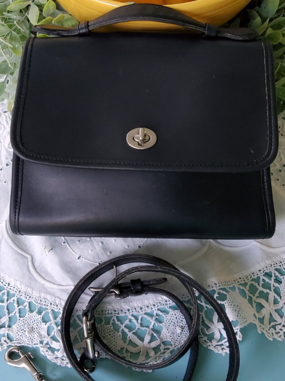 Vintage Coach Black Court bag with Nickel Hardware + Hangtag